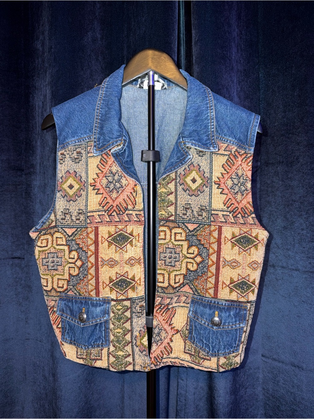 Stonebridge Tapestry Denim Vest Vintage Boho Western Size M